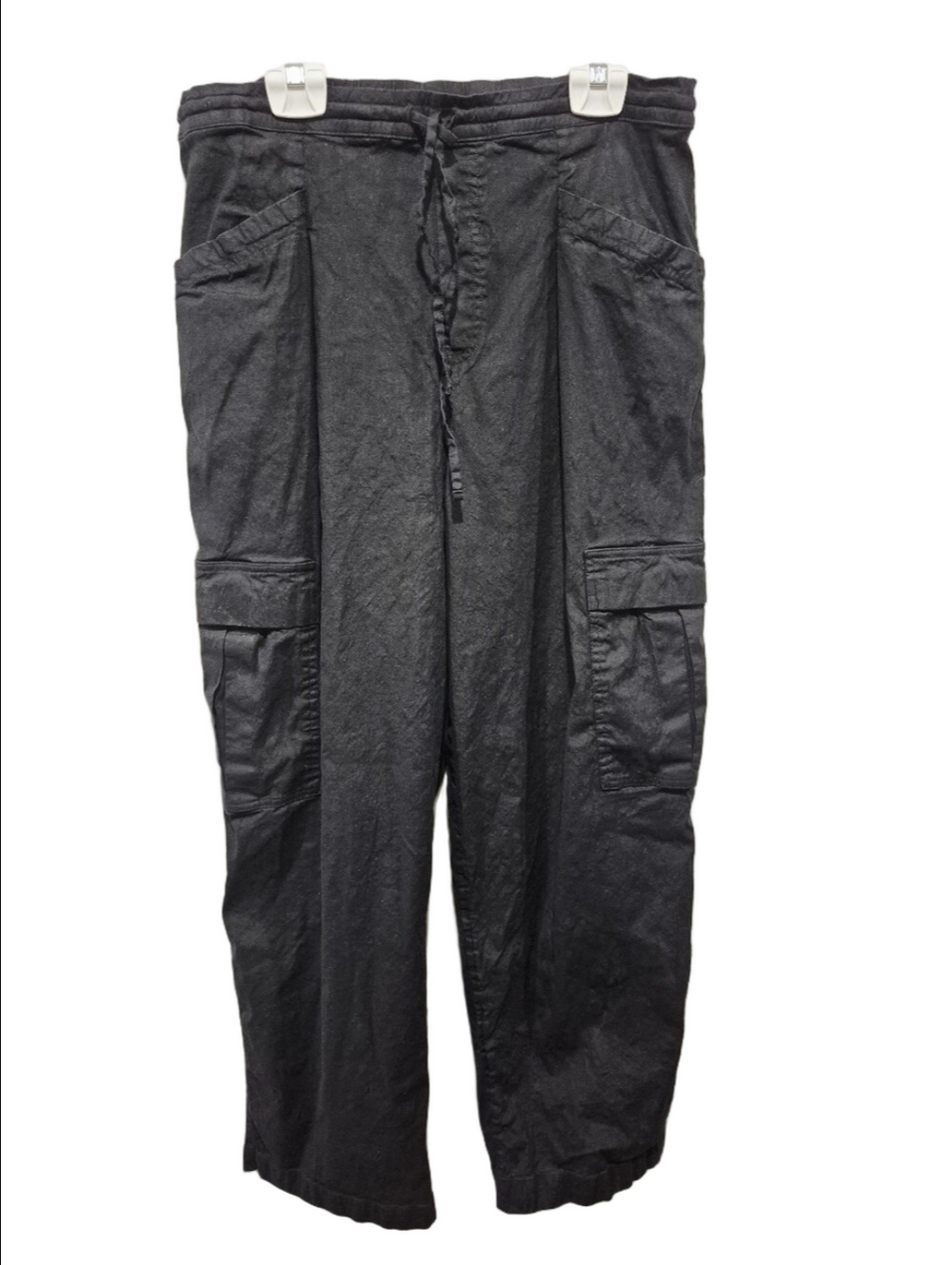 Athleta Paradise Linen Blend Cargo Pants Black Straight Leg Drawstring Medium M